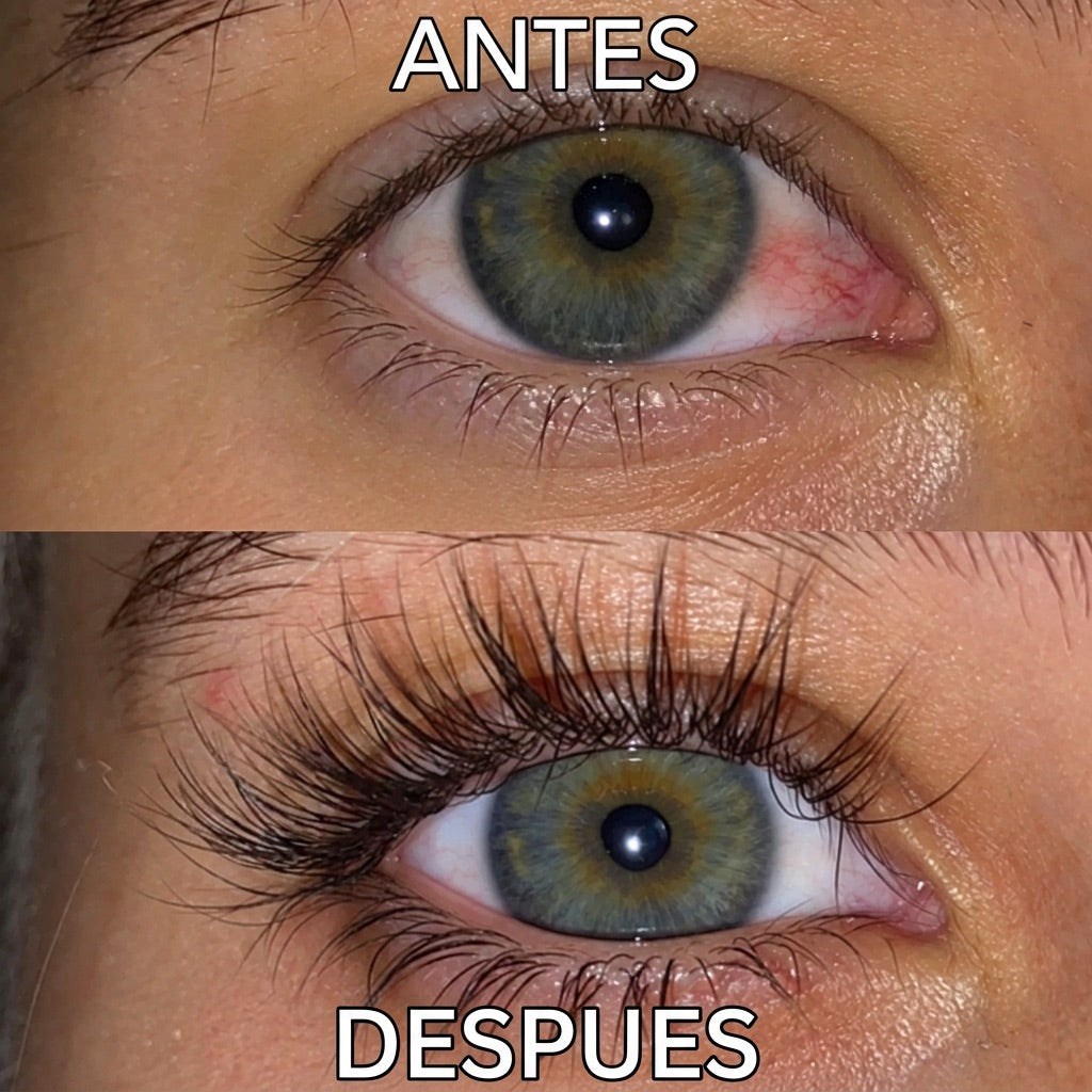 Comparación visual de pestañas antes y después en mujer adulta